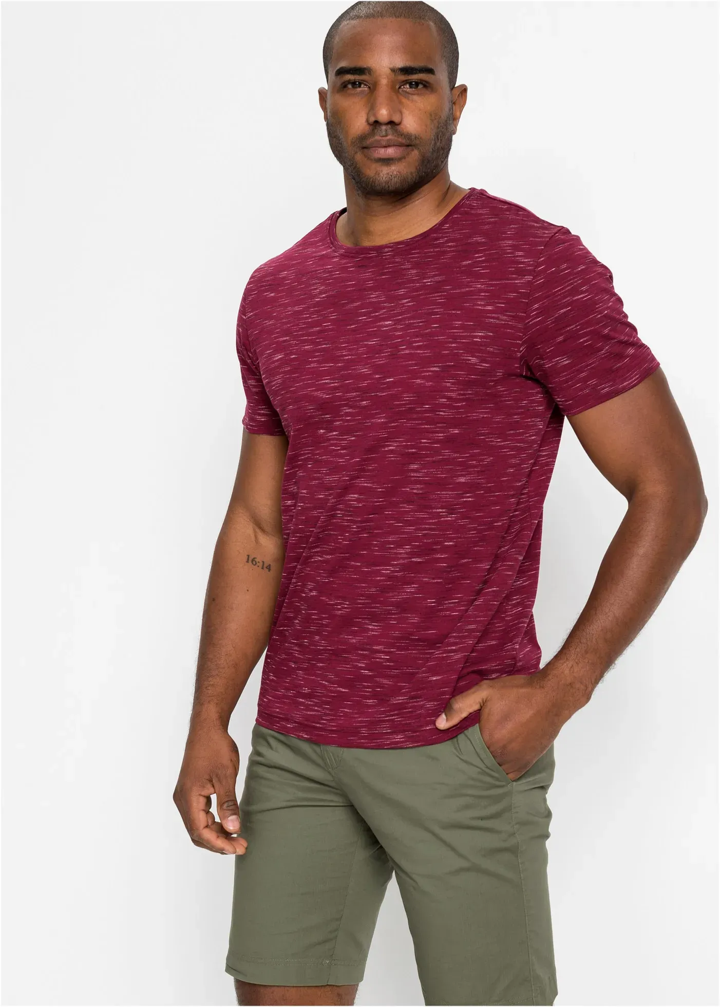 T-Shirt BONPRIX, Herren, Gr. 56/58 (XL), dunkelrot meliert, Jersey, Obermaterial: 93% Baumwolle, 7% Polyester, meliert, regular fit hüftbedeckend, Rundhals, Shirts T-Shirt, lockere Passform, kurze Ärmel, mit Rundhalsausschnitt
