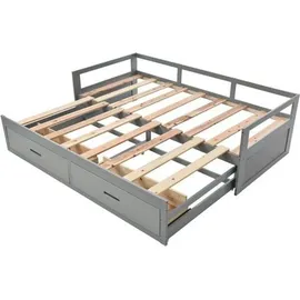 lanki international gmbh Odikalo Schlafsofa Polsterbett Ausziehbar 90/180*200cm Schubladen Lattenrosten grau - Grau