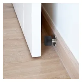 Relaxdays Türstopper, 2er Set, selbstklebend o. zum Schrauben, Edelstahl & Gummi, Boden- Wandpuffer, schwarz/silber