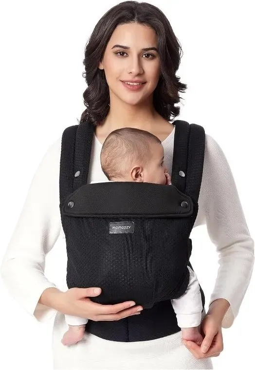 Momcozy atmungsaktive Meshbabytrage, ergonomisches Design, leicht und handlich, für 3,2 – 20 kg, verstärkte Lendenstütze, ganztägiger Komfort, freihändig, schwarz