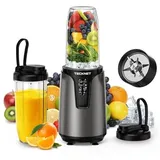 TECKNET 1000W Smoothie Maker, Standmixer mit 2 BPA-freie 600ml Tragbare Becher, Klein mit Kreuzklingen aus Edelstahl 304, Leicht zu Reinigen, Blender Elektrisch für Shake, Smoothie & Babynahrung