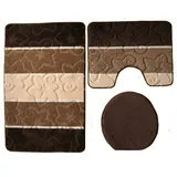 Orion Badgarnitur 3 TLG. Set 50x80 cm Mehrfarbig gestreift, WC Vorleger mit Ausschnitt für Stand-WC (Dunkelbraun braun Creme)