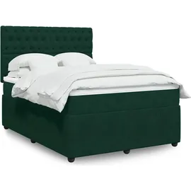 vidaXL Boxspringbett mit Matratze Dunkelgrün 140x200 cm Samt