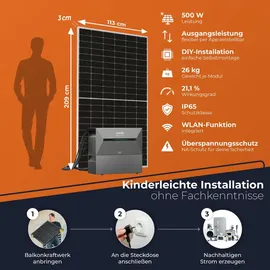 solarway Solarway® All In One Balkonkraftwerk mit Speicher 2000W komplett Steckdose - 4,8 kWh Anker Solix 2 PRO Speicher - 500W Solarmodule & Anker Speicher