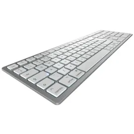 Cherry KW 9100 SLIM FOR MAC, kabellose Mac-Tastatur, Pan-Nordisches Layout (QWERTY), Bluetooth oder 2,4 GHz Funk, Flache Tasten, Wiederaufladbar, Weiß-Silber