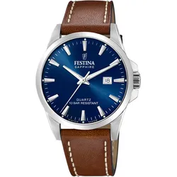 Quarzuhr FESTINA "Swiss Made Collection", braun (braun, blau), Armbanduhren, Damen, Armbanduhr, Herrenuhr, Damenuhr, Swiss Made, Lederarmband, Datum