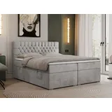 MKS Meble Boxspringbett 160x200 mit Matratze und Topper, Boxspringbett 160x200 mit Bettkasten und Kopfteil - PERA - 160x200 - Hellgrau - Velvet - H4 - Hellgrau
