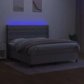 vidaXL Boxspringbett mit Matratze & LED Hellgrau 180x200 cm Stoff