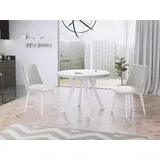 Designer Runder Ausziehbarer Esstisch in Weißer Marmoroptik - Loft-Stil, Industriell, Platzsparend - Weiße Beine - 100 bis 150 cm - für 5-8 Pers... - Weiß/Hellgrau