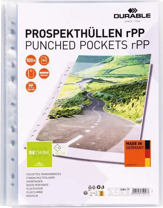 Preisvergleich Produktbild DURABLE 268419 - Prospekthüllen, A4, glasklar, 100 Stück