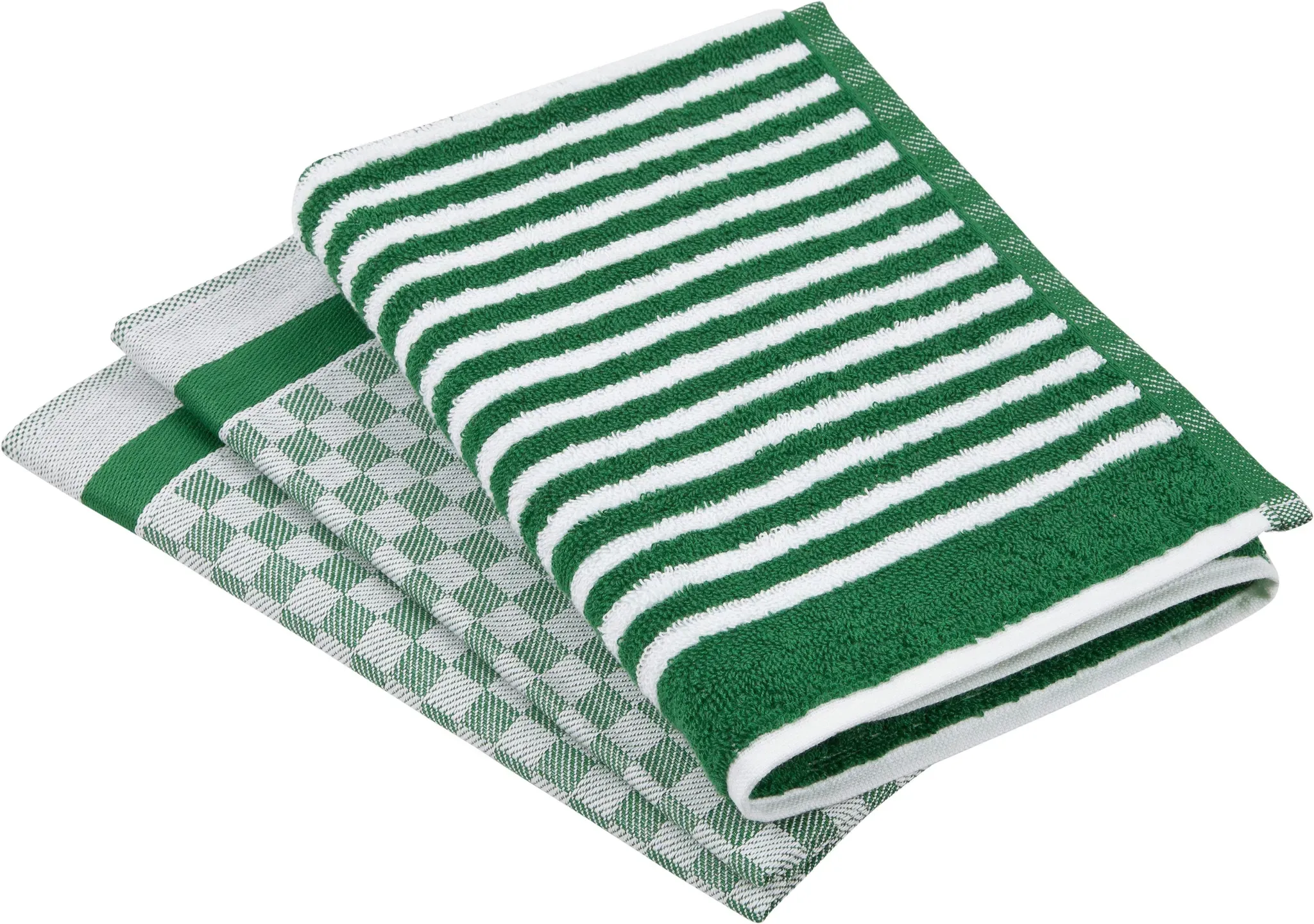 Geschirrtuch ROSS "Exclusiv", grün, 3 Stk., 100 % Baumwolle 50 % Baumwolle 50 % Leinen, 100% Baumwolle, 50% Baumwolle, 50% Leinen, Geschirrtücher, 1x Küchen-Frottiertuch (Streifen) und 2 Geschirrtücher (Karodesign)