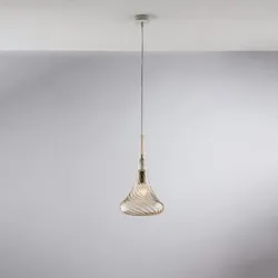 Nemesi - Eisenaufhängung mit bernsteinfarbenem Pyrexglas 1 Licht 142 - Ø20 - BL280-S1-AM
