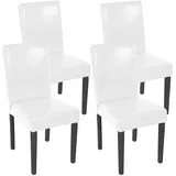 4er-Set Esszimmerstuhl Littau, Stuhl Lehnstuhl, Leder weiß dunkle Beine