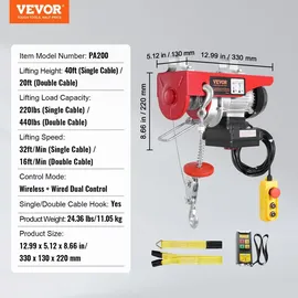 Vevor Seilwinde Metall 200 kg rot