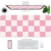 BLESWIN Leder-Mauspad-Schutz, große Schreibtischmatte mit PU-Leder, rutschfeste Schreibtischunterlage, wasserdichte Schreibtisch-Schreibunterlage für Büro und Zuhause (rosa kariert, 35.4 x 15.7 in)