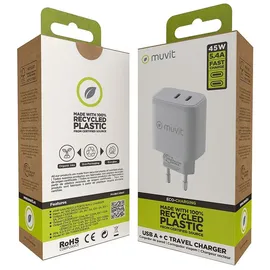 Muvit for Change Wandladegerät 1 USB-C PD 45 W + 1 USB-C PD 20 W Weiß