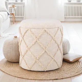 FineBuy Sitzhocker mit Stauraum Baumwolle 40 x 45 x 40 cm Beige