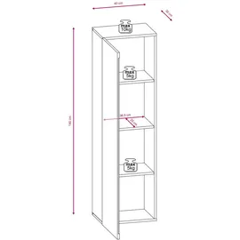 Livetastic Vitrine, Eiche Wotan, Holzwerkstoff, 3 Fächer, 40x140x30 cm, hängend, Esszimmer, Vitrinen