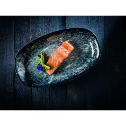 2x Bonna Sepia Gourmet Platte oval 34x19cm 4cm hoch Blau Weiß Schwarz Porzellan SPAGRM34OKY Servierplatten Speise Geschirr