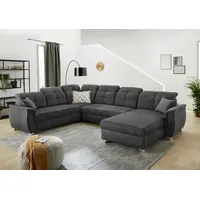 Jockenhöfer Gruppe Wohnlandschaft Livorno U-Form, B: 354 cm, mit Bettfunktion, Bettkasten, Kopfteilverstellung & Zierkissen grau