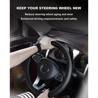 Lenkradbezug Leder, Lenkradhüllen Universal Anti Rutsch Atmungsaktiv Elastizität 3D-Prägung Mikrofaser Auto Lenkradbezug Schutzhülle Steering Wheel Cover 37-38cm Schwarz