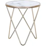 Beliani Beistelltisch, Weiß, Gold, Glas, Rund, 50x55x50 cm, Wohnzimmer, Wohnzimmertische, Beistelltische