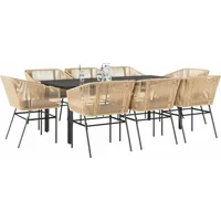 VidaXL 9-tlg. Garten-Essgruppe mit Kissen Braun Poly Rattan Glas