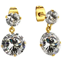 Paar Ohrstecker FIRETTI "Schmuck Geschenk Ohrschmuck glitzernd", gold (gelbgoldfarben, kristallweiß, kristallweiß), Ohrringe, Damen, Edelstahl, mit Zirkonia (synth.)