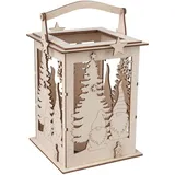 Rayher LED Lichterkette Holz Laterne Wichtel 15,3 x 15,3 x 26,5 cm Beige