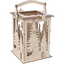 Rayher LED Lichterkette Holz Laterne Wichtel 15,3 x 15,3 x 26,5 cm Beige