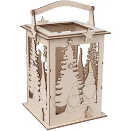 Rayher LED Lichterkette Holz Laterne Wichtel 15,3 x 15,3 x 26,5 cm Beige