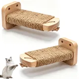 Katzentreppe Wand 2 Stück, Kletterwand Katzen, Katzenbretter mit Juteseil zum Kratzen, Katzentreppe Plattform aus Massives Gummiholz, für Katze Klettern Spielen, Maximale Tragfähigkeit 35KG