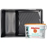 Alpina Silikat Fassadenfarbe + XXL Farbwanne – weiß – für hochwertige Anstriche auf mineralischen Untergründen – ergiebig, geruchsarm & wetterbeständig – 2,5 Liter
