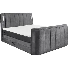 ed exciting design Boxspringbett ED EXCITING DESIGN "Dallas", grau (anthrazit, salvador 15 anthrazit), B:186cm L:244cm, 100% Polyester, Komplettbetten, Boxspringbett, inkl. Topper, LED-Beleuchtung, TV Halterung und zwei Bettkästen