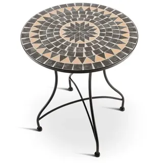 Mosaiktisch 60 cm Ø, mediterraner Garten- & Terrassentisch, 71 cm hoch, Dunkelblau-Beige, Raburg Mayla