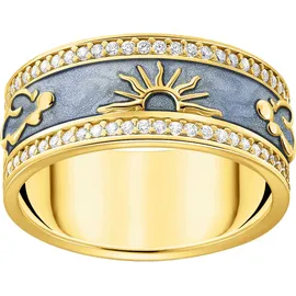 Thomas Sabo Fingerring blau mit kosmischen Symbolen, TR2450-565-1-52-60, mit Zirkonia (synth) blau|gelb|goldfarben 58