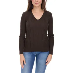 vestino Damen Strick-Pullover im Zopfmuster Baumwoll-Pullover Freizeit-Sweater 900609 Braun - M