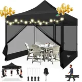 COBIZI Pavillon 3x3 Faltpavillon 3x3 Wasserdicht Stabil, Pop up Pavillon Faltbar, Partyzelt Gartenpavillon, Pavillion Klappbar 3x3 UV-Schutz mit 4 Seitenwänden aus Mesh, Schwarz