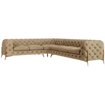 s-style möbel S-STYLE Chesterfield Ecksofa Beige Samt, langer Schenkel rechts