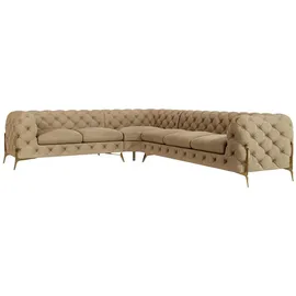 s-style möbel S-STYLE Chesterfield Ecksofa Beige Samt, langer Schenkel rechts