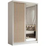 AX Living Schwebetürenschrank, Weiß, Walnuss, Kunststoff, Teilmassiv,Kiefer, Rechteckig, 150x216x61 cm, Hergestellt in Europa, FSC Mix, Reach, Schlafzimmer, Kleiderschränke, Schwebetürenschränke