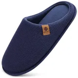 ONCAI Hausschuhe Herren Rückstellschaum Memory Foam Herren Pantoffeln und Mann Haus Schuhe mit Kunstpelz Futter und Indoor Outdoor Gummisohlen Blau Größe 47 EU - 47 EU