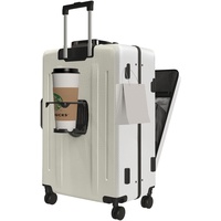 Turmaster Front Opening Handgepäck(PC+Aluminiumrahmen),Koffer mit Rollen,20 Zoll Suitcase,Trolley Handgepäck mit Becherhalter und USB-Anschluss,TSA genehmigt Gepäck(Weiß