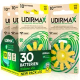 30 Batterien für Hörgeräte Größe 10 Udirmax PR70 Gelb Zink-Luft mit Dynamic Sonar Technologie Öko-Pack - 3 umweltfreundliche Blisterpackungen mit 10 Hörgerätebatterien