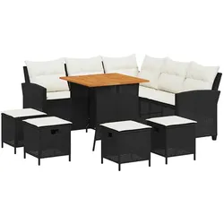 vidaXL 6tlg. Garten-Sofagarnitur mit Kissen L-Form Schwarz Poly Rattan