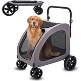 Vevor Hundebuggy 79x91x113 cm Hundewagen bis 73 kg Tragkraft Dunkelgrau