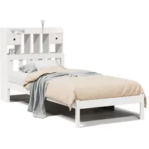vidaXL Massivholzbett mit Regal 90 x 200 cm Kiefer massiv weiß