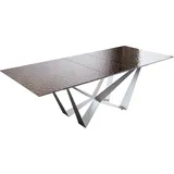 DeLife Esstisch Edge 180-220x100 Reliefglas Rauchschwarz 3D-Design Spider Flachstahl Edelstahl ausziehbar,