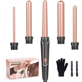 BESTOPE PRO Lockenstab set 5 in 1 Welleneisen - Lockenstäbe für Große Keine Locken Keramik Lockenwickler mit Verschiedenen Aufsätzen Temperatureinstellung Schnelle Erwärmung mit Handschuh und 2 Clips