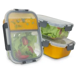 Klarstein Glaswerk Jardine Frischhaltedosen 3er Set 2 Kammern 1040 ml Borosilikatglas Deckel Klarglas